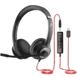 USB Headset with Mic for PC On-Ear Computer Laptop Headphones with Noise Cancelling Microphone in-line Control for Home Office