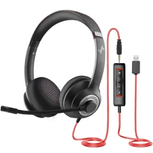 USB Headset with Mic for PC On-Ear Computer Laptop Headphones with Noise Cancelling Microphone in-line Control for Home Office
