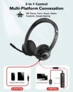 USB Headset with Mic for PC On-Ear Computer Laptop Headphones with Noise Cancelling Microphone in-line Control for Home Office