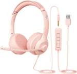 USB Headset with Mic for PC On-Ear Computer Laptop Headphones with Noise Cancelling Microphone in-line Control for Home Office